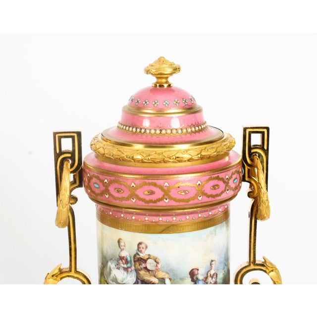 19th Century French Ormolu Mounted Pink Sevres Lidded Vases, Set of 2 For Sale - Image 14 of 18