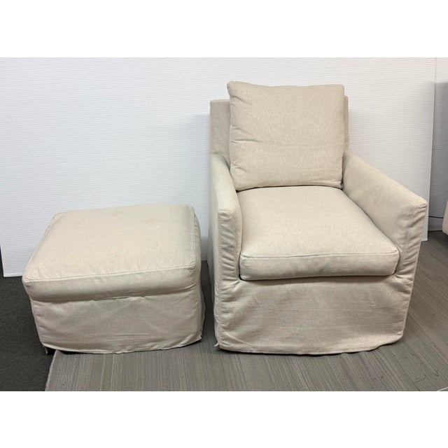 Design Plus Gallery presents the Lilah Swivel Rocker + Ottoman from Rowe Furniture. The overall piece is slipcovered with...