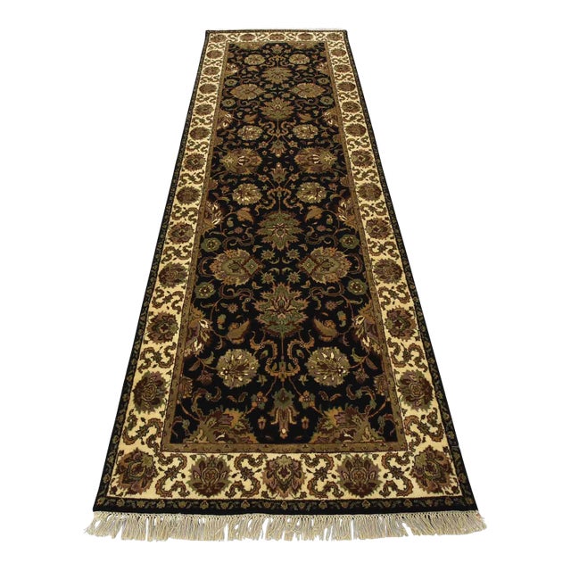 Agra Runner 3’11” X 11’7” Black Wool Traditional Hand-Knotted Oriental Rug For Sale