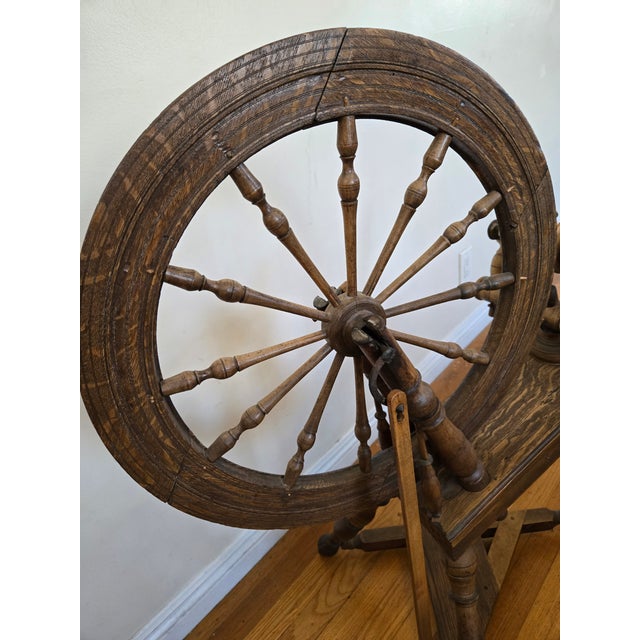 Wood Antique Saxony Style Spinning Wheel For Sale - Image 7 of 8