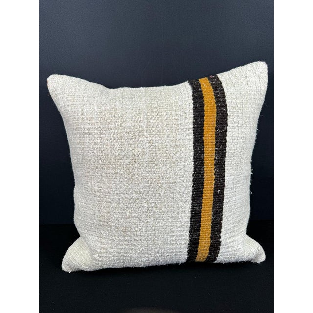 Turkish Hemp Pillow Cushion Natural Beige Black Cushion Cover 20x20 For Sale - Image 4 of 4