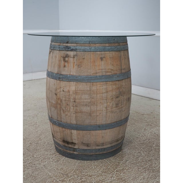 Age: Approx. 100 Years Old Details: Full Size Barrel Metal Banding Old Original Oak Wine Barrel Added Glass Top To Use As...