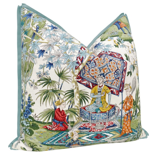 Contemporary Brunschwig & Fils Lodi Garden in Ivory with Spa Blue Butterfly Flange 22" Pillows - a Pair For Sale - Image 3 of 4