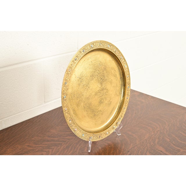 Tiffany Studios Tiffany Studios New York Bronze Doré Large Tray With Abalone Inlay For Sale - Image 4 of 11