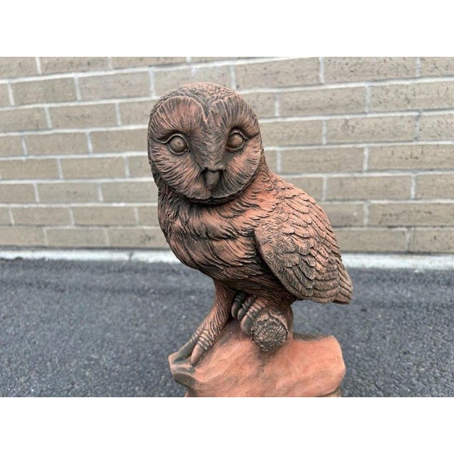 English Owl Garden Ornament in Aged Terracotta For Sale - Image 6 of 18