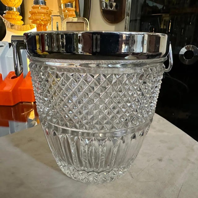 1980s Modernist Crystal and Silver Plate French Wine Cooler For Sale - Image 11 of 12