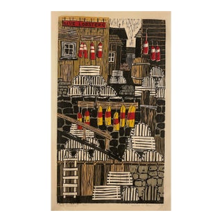 1958 David Stearns Live Lobsters Woodblock Print For Sale