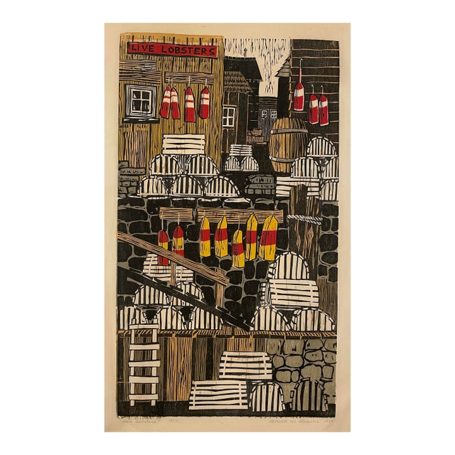 1958 David Stearns Live Lobsters Woodblock Print For Sale