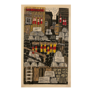1958 David Stearns Live Lobsters Woodblock Print