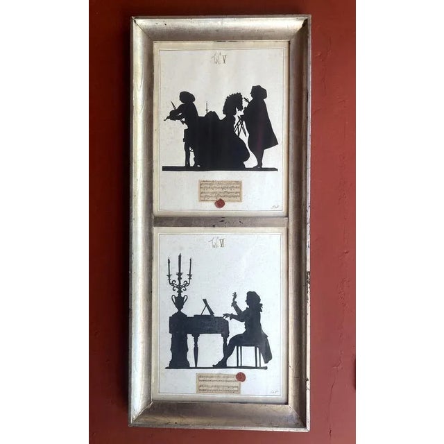 Italian Artist, Musician Silhouettes, Mixed Media Paintings on Paper, Framed, 1950s For Sale - Image 12 of 12