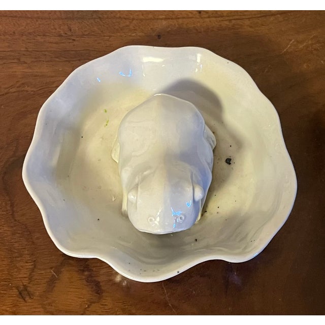 White Antique 19th Century Chinese Blanc De Chine Porcelain Scholar's Brush Washer in the Form of a Frog Inside a Lily Pad For Sale - Image 8 of 12