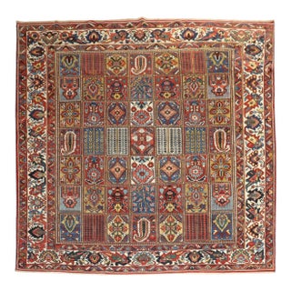 Early 20th Century Zabihi Collection Persian Bakhtiari Garden Box Square Room Size Rug - 10'7" x 10'10" For Sale