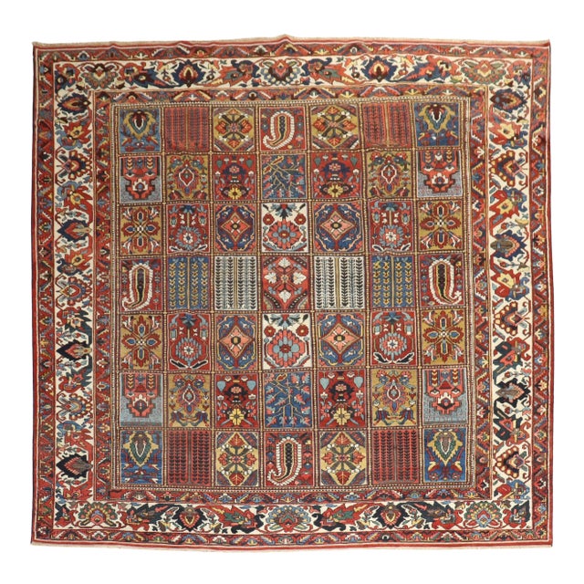 Early 20th Century Zabihi Collection Persian Bakhtiari Garden Box Square Room Size Rug - 10'7" x 10'10" For Sale