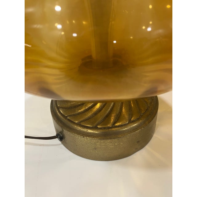 1980s Vintage Amber Glass Lamps - a Pair For Sale - Image 5 of 11