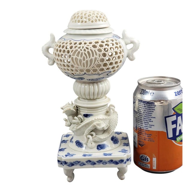 Hirado Blue and White Porcelain Crown with Dragon, 1880 For Sale - Image 16 of 17