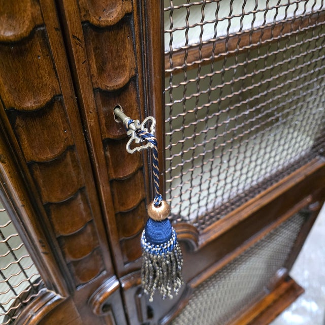 Brown 20th-Century Georgian Revival Bibliotheque With Copper Wire Mesh Panels For Sale - Image 8 of 15