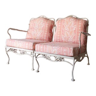 Vintage 1950s Wrought Iron Patio Loveseat in the Style of Meadowcraft For Sale