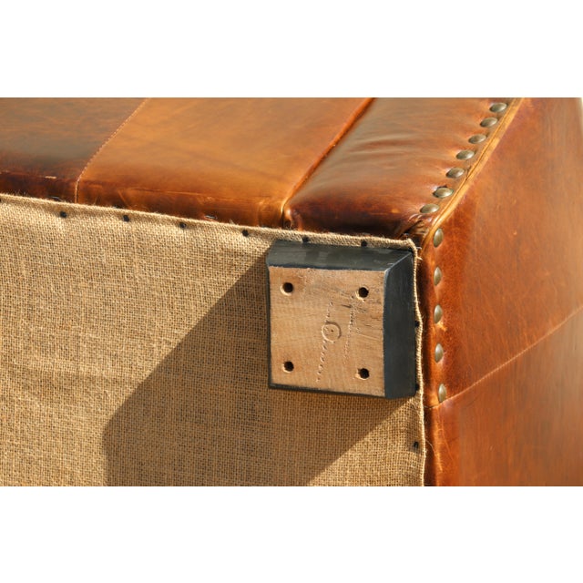 Vintage Pair Art Deco Revival Distressed Brown Leather Club Chairs & Ottomans, 1980s For Sale - Image 16 of 18