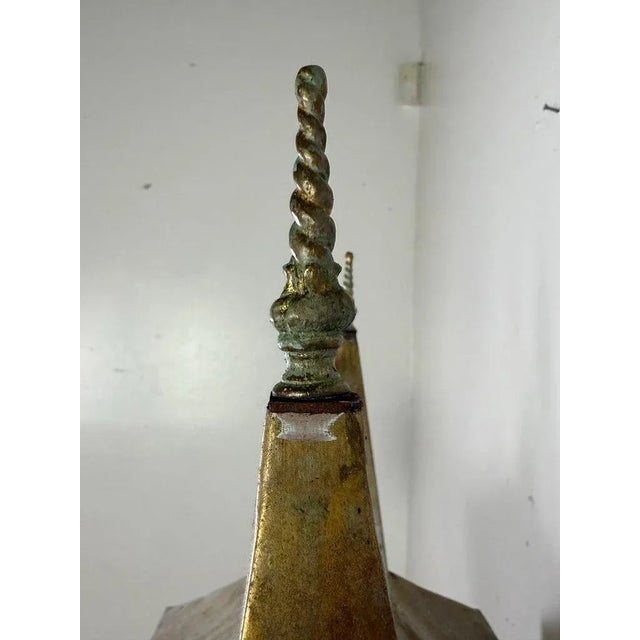 Verdigris Pair of Large Patinated Zinc Architectural Finials Mounted on Iron Bases For Sale - Image 8 of 15