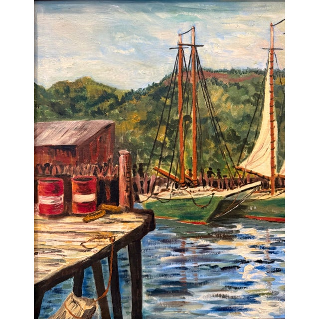 Traditional Vintage Signed Maritime Harbor Oil Painting by P. McIsaac For Sale - Image 3 of 10