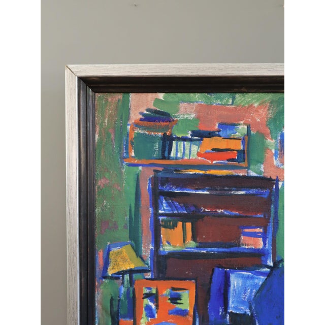 Mid 20th Century Mid-Century Modern 'Vibrant Interior' Vintage Original Expressive Interior Oil Painting, Framed For Sale - Image 5 of 12