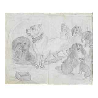 Early 20th Century "Waiting for the Walker" Dog Portraits Sketched With Graphite C.1910 For Sale