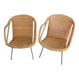 Mid Century Modern Cane Patio Lounge Chairs - a Pair For Sale