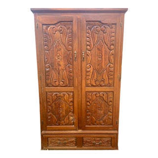 Large Hand Carved Mexican Vintage Armoire - Mid 20th Century For Sale
