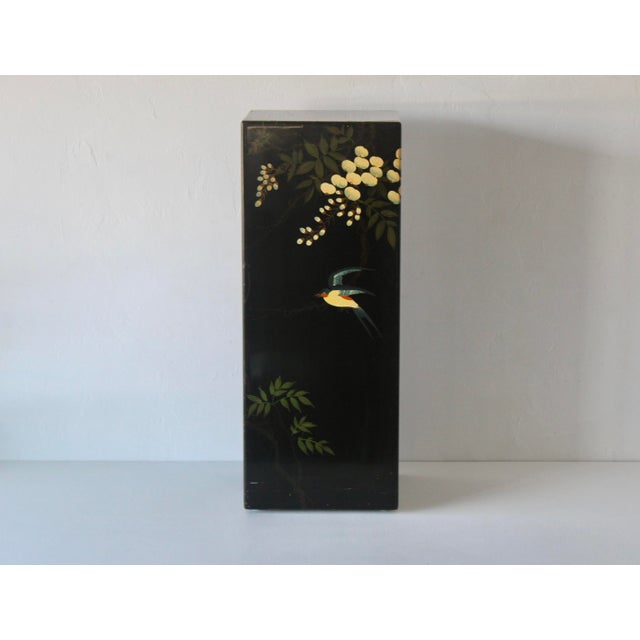 1970s Asian Floral Black Lacquered Pedestal Plant Stand For Sale - Image 18 of 18