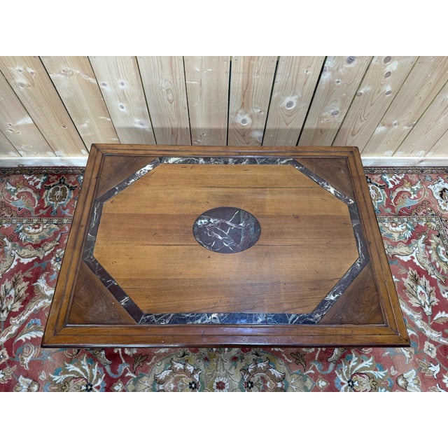 Vintage French Coffee Table in Oak with Marble, 1980s For Sale - Image 3 of 8