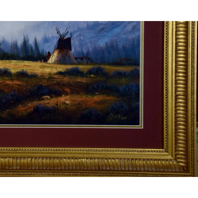 Native American Encampment in a Valley, Limited Edition Hartwig Signed Print For Sale In San Francisco - Image 6 of 7