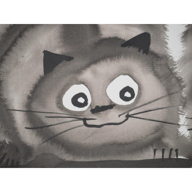 Modern Laszlo Tibay, Pair of Cats Hunting and Their Kitten, Original Ink Drawing For Sale - Image 3 of 7