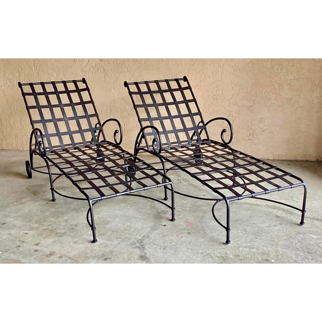 Neoclassical Pair of Restored Richard Frinier for Brown Jordan “Florentine” Pattern Chaise Loungers For Sale - Image 3 of 5