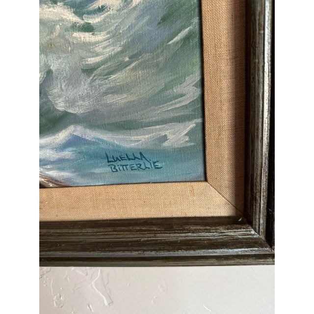 Metal Vintage Original Oil Painting; Framed Seascape by Luella Bitterlie 1980s For Sale - Image 7 of 12