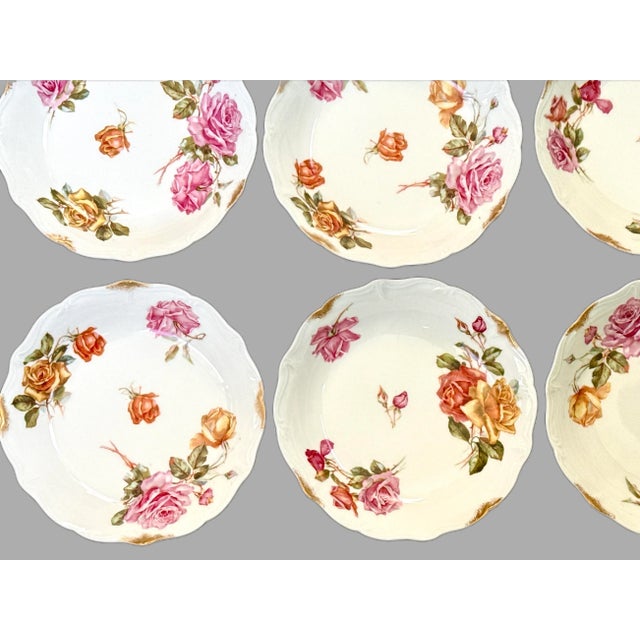 Antique French Limoges Floral & Gold Porcelain Bowls - Set of 8 For Sale - Image 14 of 14