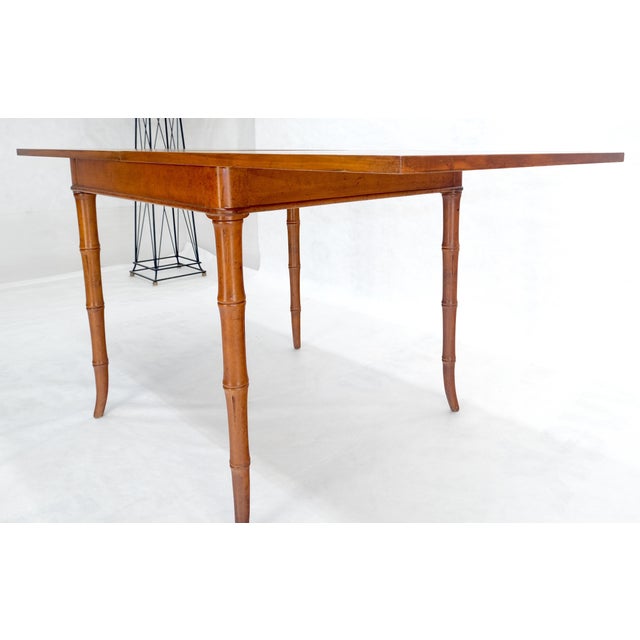 Fine Olive Green Leather Top Faux Bamboo Legs Flip Game Dining Table MINT For Sale - Image 10 of 14