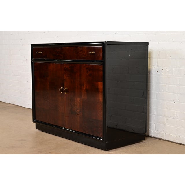 Milo Baughman Style Modern Art Deco Burl Wood Bar Cabinet by Henredon For Sale - Image 16 of 16