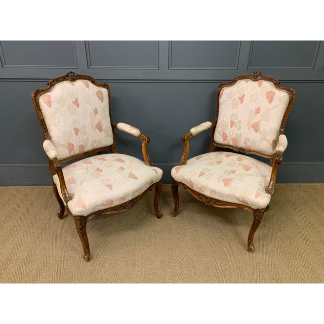 French Carved Walnut Armchairs, 1910, Set of 2 For Sale - Image 3 of 17