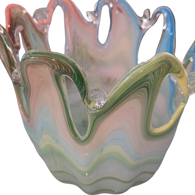 Glass Murano Multicolor Ribbon Handkerchief Vase — Large 24” Italian Art Glass Sculpture For Sale - Image 7 of 15