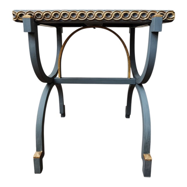 A beautifully hand-painted accent table featuring a layered European patina finish, created using milk paint and gesso for...