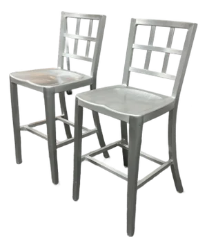 Emeco Style Industrial Modern Aluminum Ladder Back Counter Stools, Pair