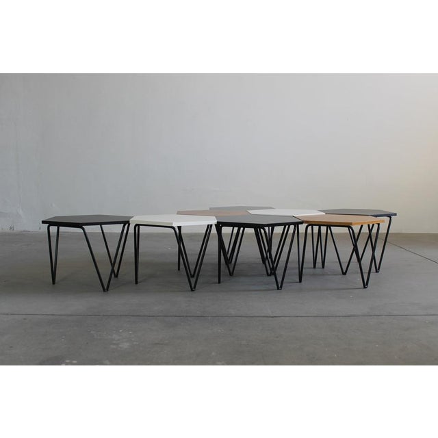 Hexagonal Coffee Tables in Wood and Metal by Gio Ponti from ISA, 1950s, Set of 8 For Sale - Image 12 of 13