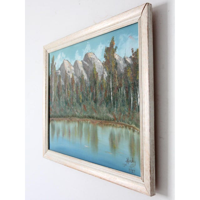 Mid 20th Century Vintage Mountain Lake Landscape Painting For Sale - Image 5 of 10