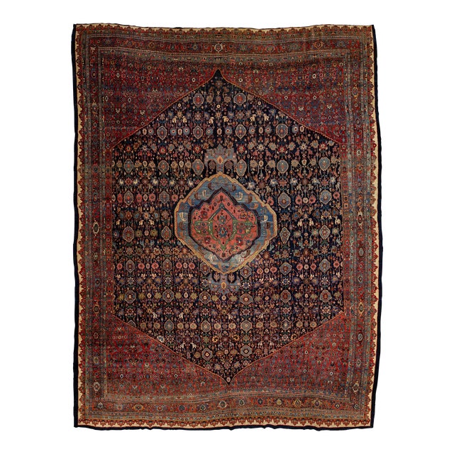 Allover Designed Antique Persian Bidjar Wool Rug Oversize in Blue and Red For Sale