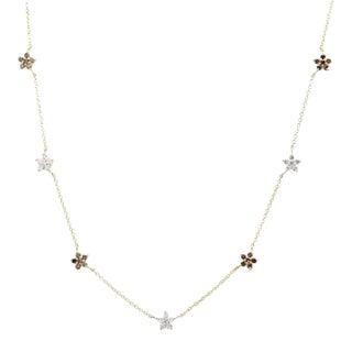 Art Nouveau 14k Gold Natural Brown & White Diamond Floral Station Necklace for Mom For Sale
