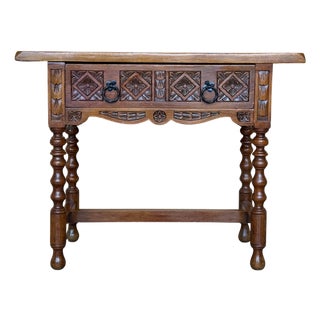 Early 20th Century Large Spanish Nightstand or Low Console Table with Drawer For Sale