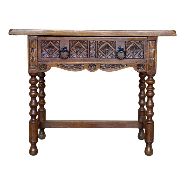 Early 20th Century Large Spanish Nightstand or Low Console Table with Drawer For Sale
