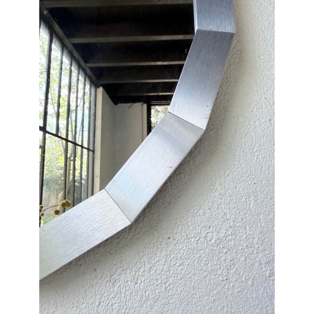 Hexagonal Brushed Metal Mirror, 1970s For Sale - Image 11 of 18