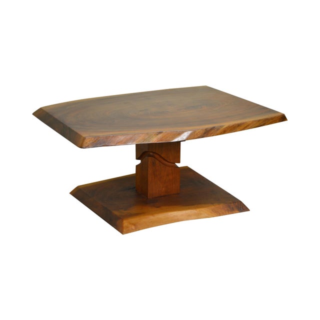 Studio Solid Walnut Free Form Slab Coffee Table "Signed