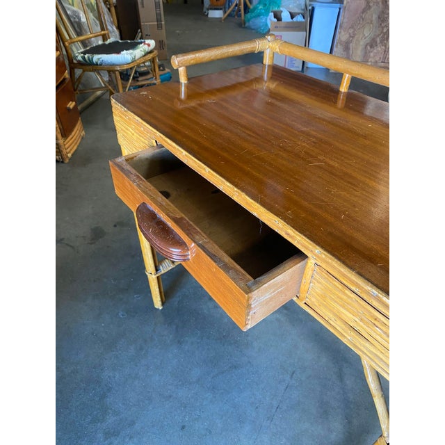 Restored Split Rattan and Mahogany Secretary Desk With Chair | Chairish